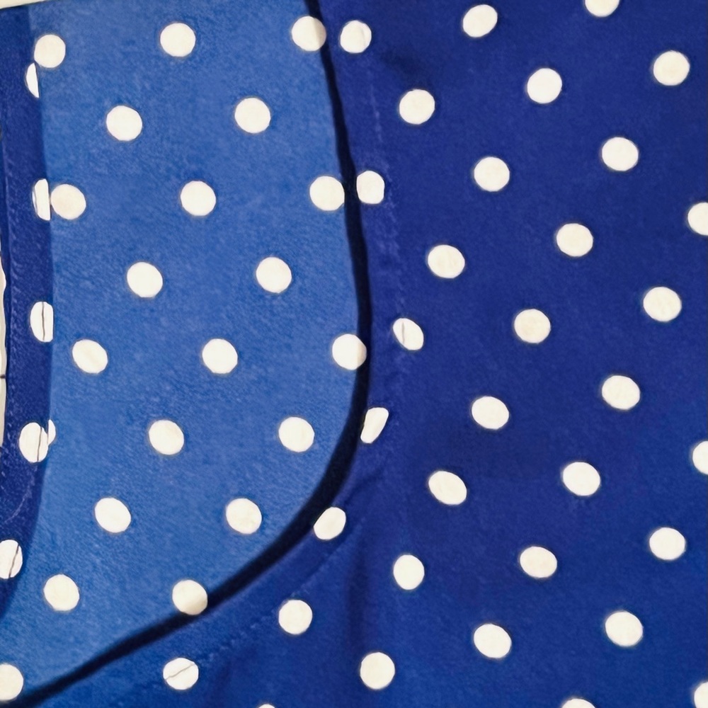 J.Crew Sleeveless Silk White Polka Dot Cobalt Blouse - Picture 8 of 10
